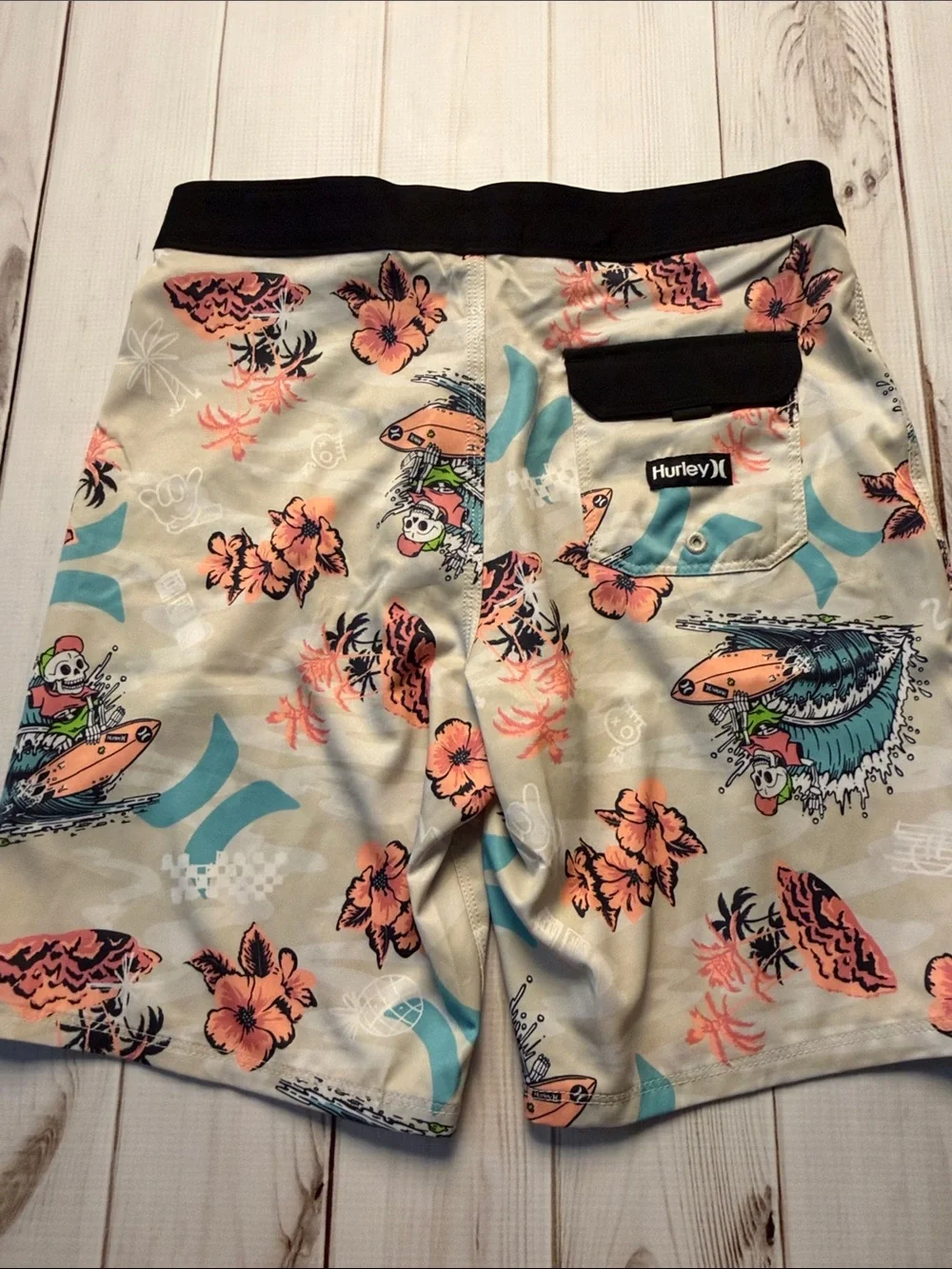 Hurley Beige Floral & Teal Surf Graphic Boardshorts